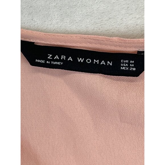 Zara Woman Dress Tunic Medium Pink‎ Pleated Tiered Layer Bell Sleeves - Picture 5 of 8